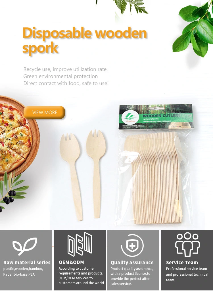 Compost Disposale Wooden Cutlery Birch Wood 146mm Spork in One Poly Bag